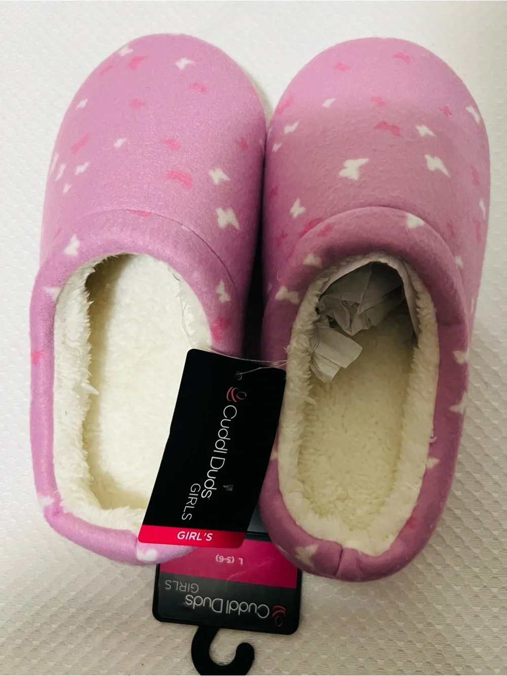 Cuddl Duds Girls Pink/Purple Heart Fleece Slip-Ons